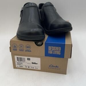 Clarks Carleigh Ray Shoes Womens Black Leather Zip Slip On Comfort Size 10